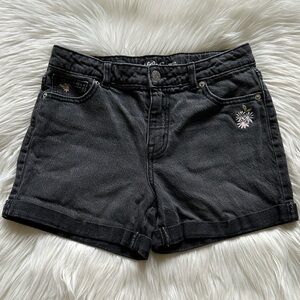 Cat & Jack Floral Embroidered Washed Black Denim Shorts